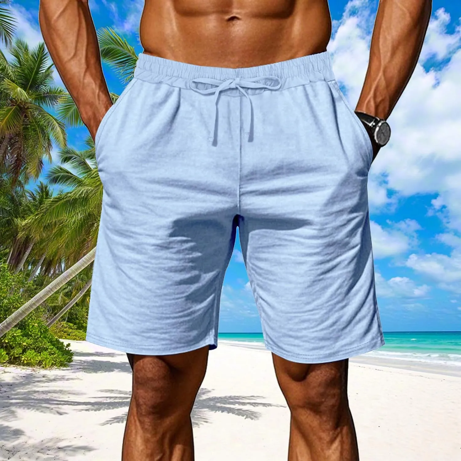 Cotton Linen Shorts for Men Casual Plus Size Paper Bag Summer Bermuda Shorts Board Yoga Lounge Beach Vacation Outfits