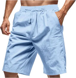 Cotton Linen Shorts for Men Casual Plus Size Paper Bag Summer Bermuda Shorts Board Yoga Lounge Beach Vacation Outfits