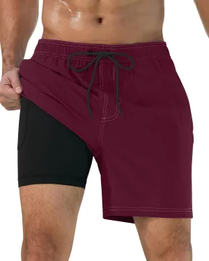 difficort Mens Swim Trunks with Compression Liner Quick-Dry Bathing Suit with Zipper Pockets