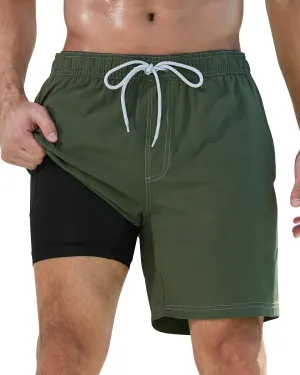 difficort Mens Swim Trunks with Compression Liner Quick-Dry Bathing Suit with Zipper Pockets