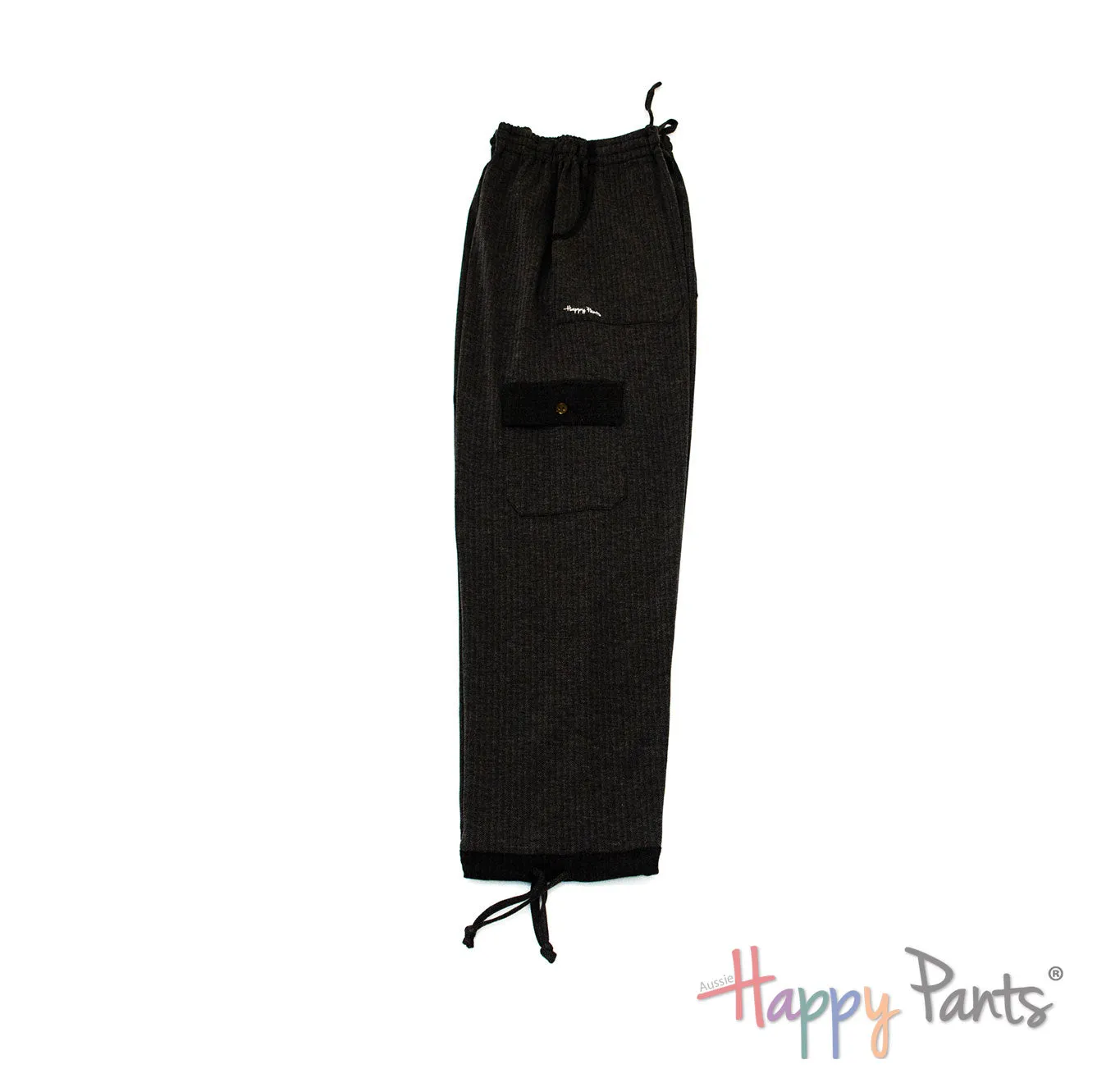 Herringbone Black Men Happy Pants