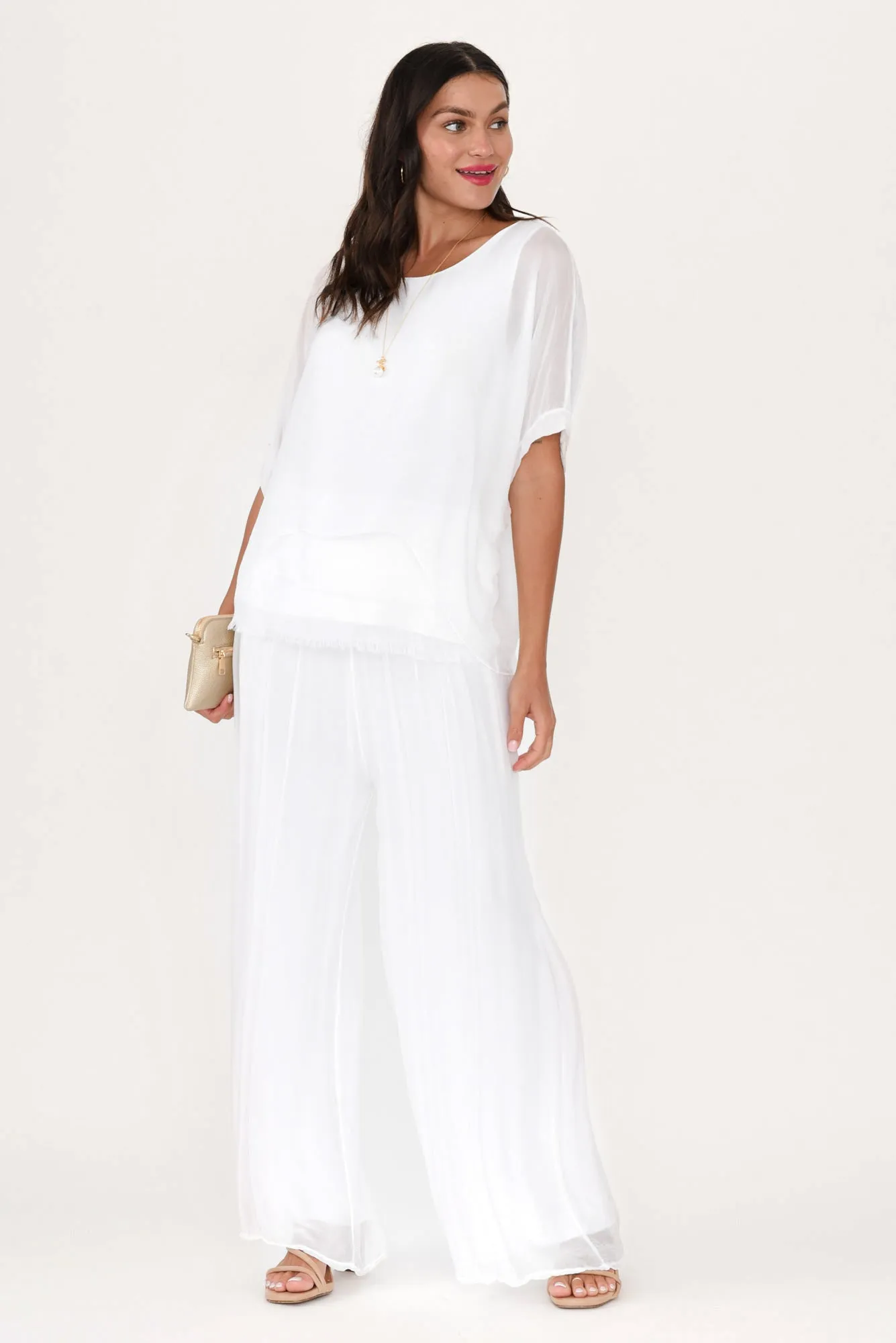 Laurier White Silk Wide Leg Pants
