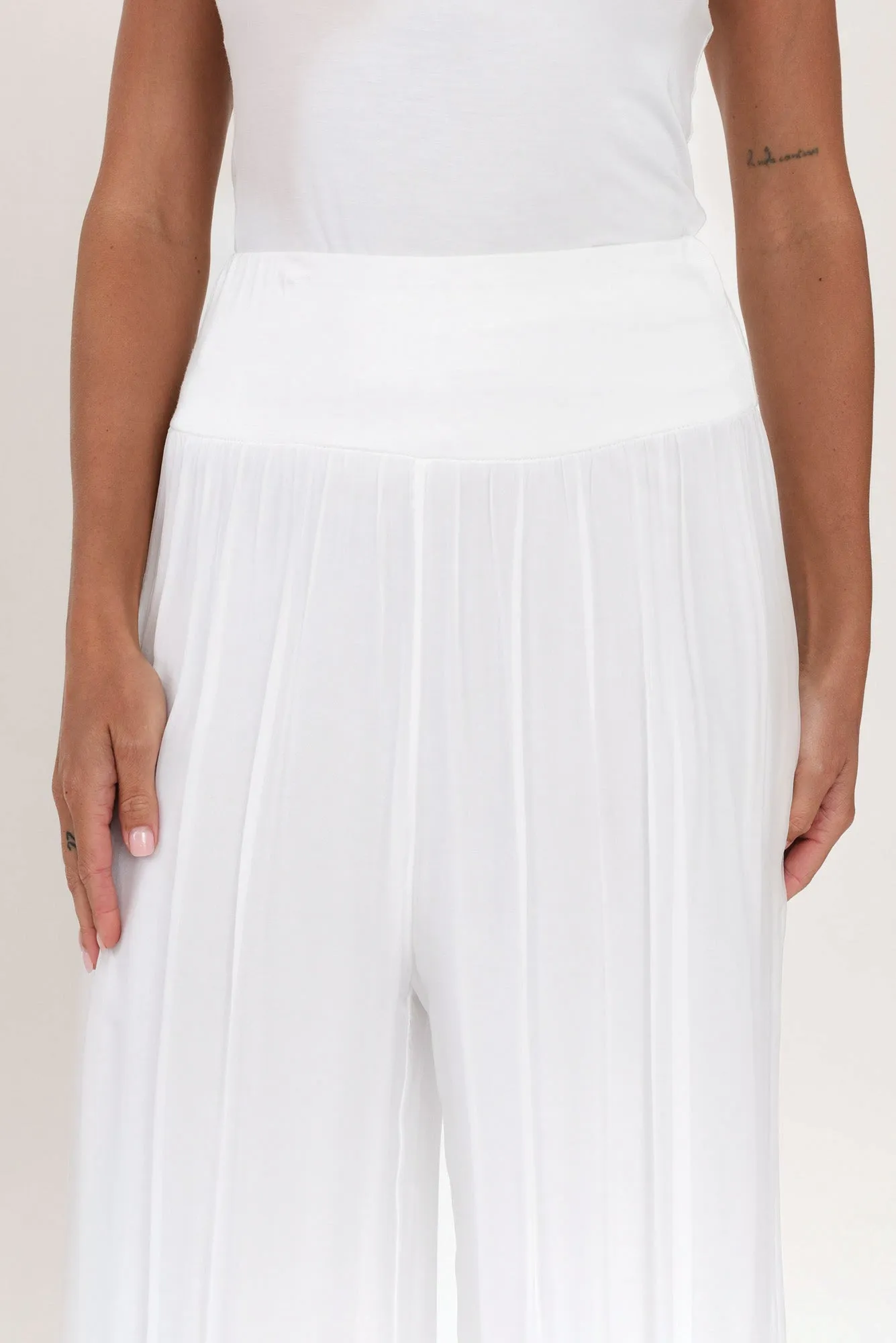 Laurier White Silk Wide Leg Pants