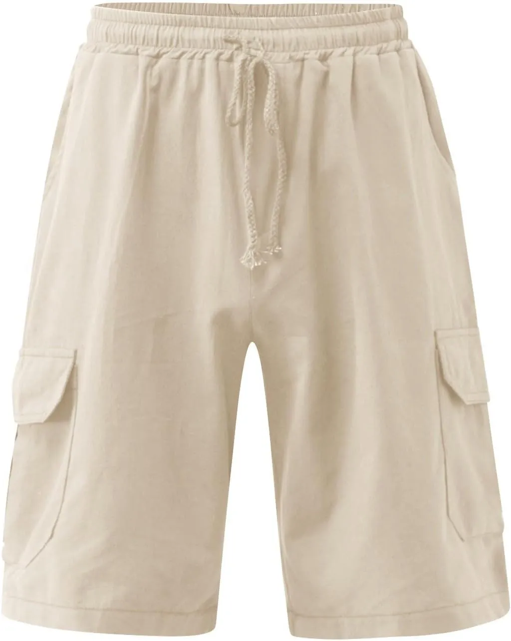 Linen Shorts for Men Waist Drawstring 7 Inch Khaki Cargo Linen Shorts Lightweight Hawaiian Board Vacation Resort Wear