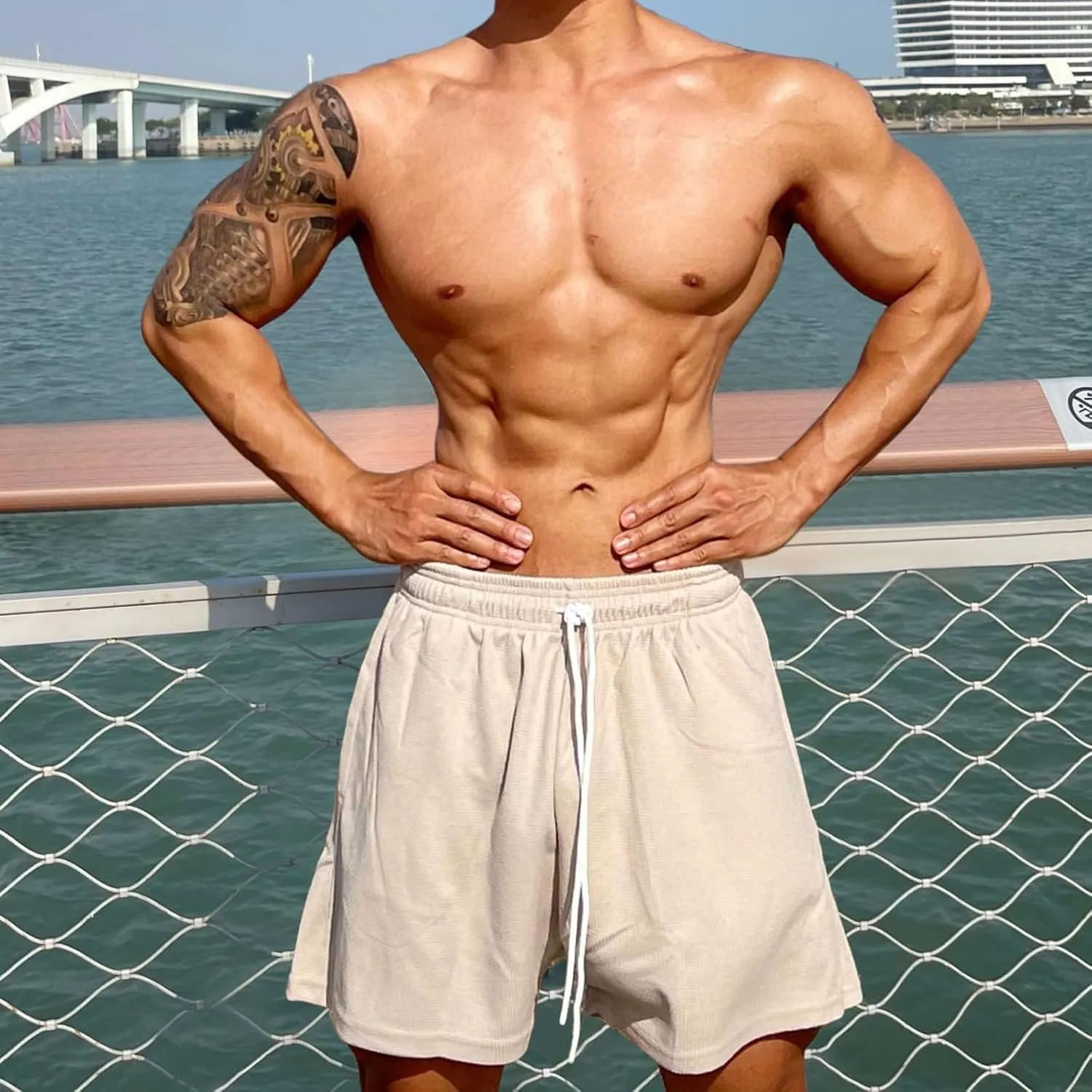 Mens 5.5" Athletic Gym Shorts Cotton Jogger Workout Lounge Fashion Jersey Zipper Pocket Summer Baggy Sweat Shorts