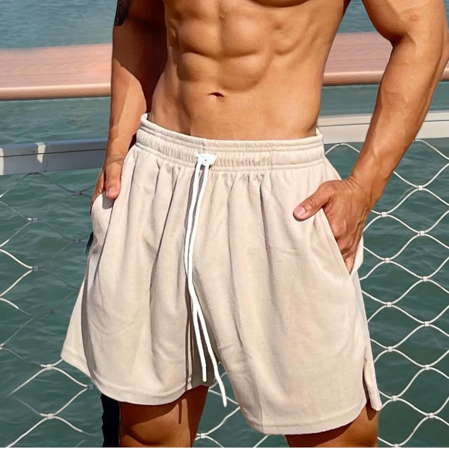 Mens 5.5" Athletic Gym Shorts Cotton Jogger Workout Lounge Fashion Jersey Zipper Pocket Summer Baggy Sweat Shorts