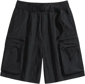 Mens Casual Cargo Shorts Elastic Waist Utility Quick Dry Tactical Hiking Shorts Uniform Zip Pockets Summer Clothes