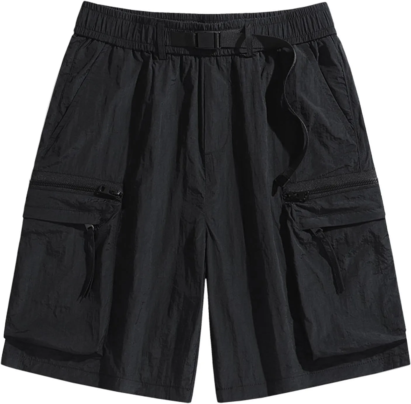 Mens Casual Cargo Shorts Elastic Waist Utility Quick Dry Tactical Hiking Shorts Uniform Zip Pockets Summer Clothes
