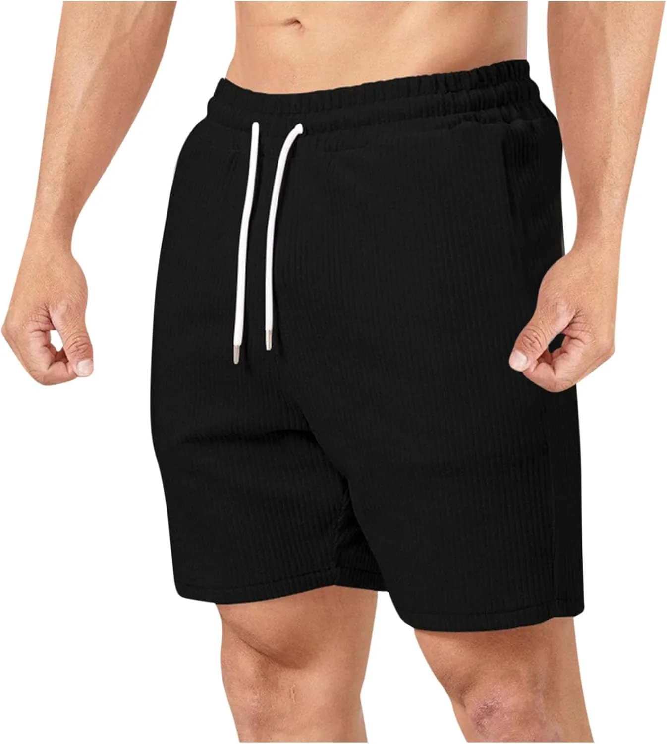 Men's Corduroy Beach Shorts Resort Walking Board Vacation Fishing Bermuda Shorts 7 Inch Elastic Waist Summer Slacks
