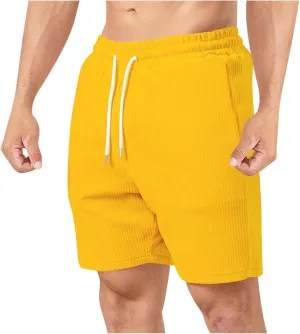 Men's Corduroy Beach Shorts Resort Walking Board Vacation Fishing Bermuda Shorts 7 Inch Elastic Waist Summer Slacks