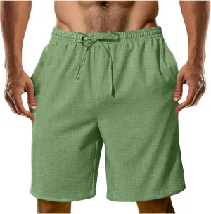 Mens Cotton Linen Shorts Big And Tall Linen Summer Beach Bermuda Shorts Hippie Lounge Resort Clothes With Drawstring
