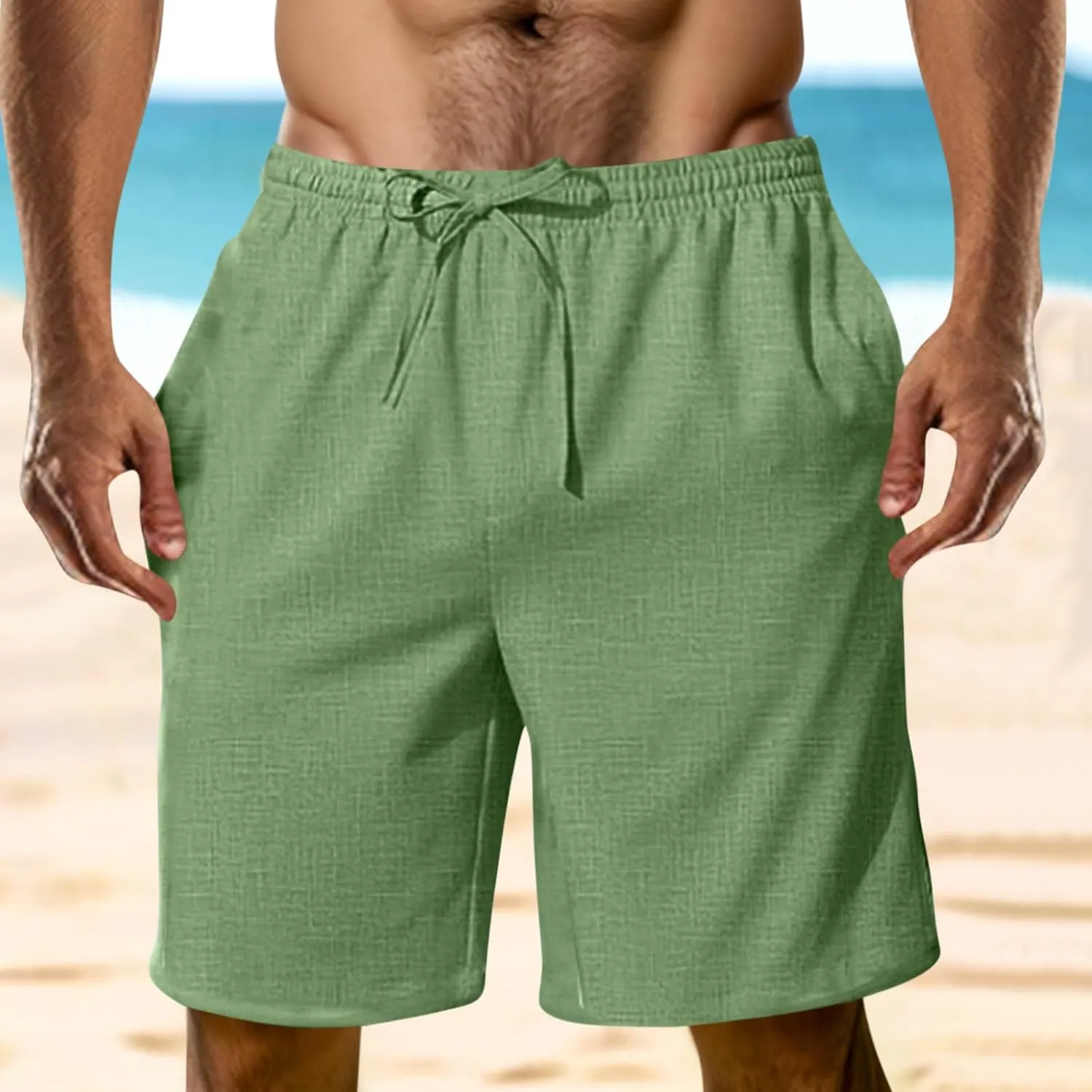 Mens Cotton Linen Shorts Big And Tall Linen Summer Beach Bermuda Shorts Hippie Lounge Resort Clothes With Drawstring