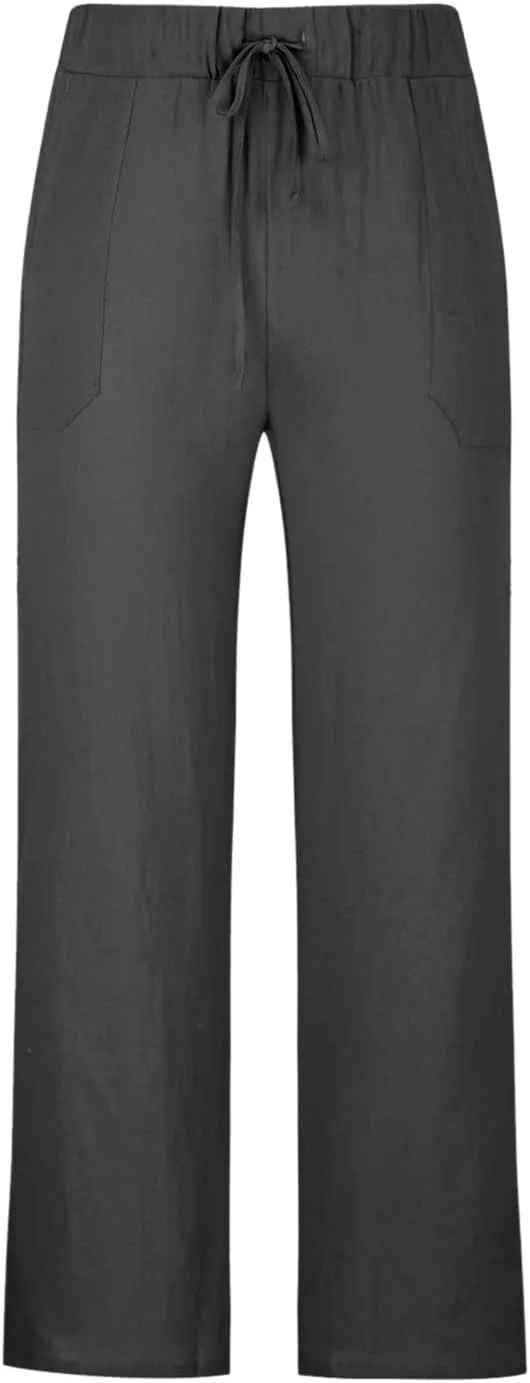 Men's Elastic Waist Beach Pants Summer Linen Straight Pants Relaxed Fit Casual Pant Full Length Lounge Trousers