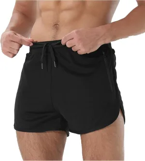 Men's Running Shorts Summer Baggy Sports Mesh 3 Inch Quick Dry Pant Gym Athletic Jogging Shorts with Zipper Pockets