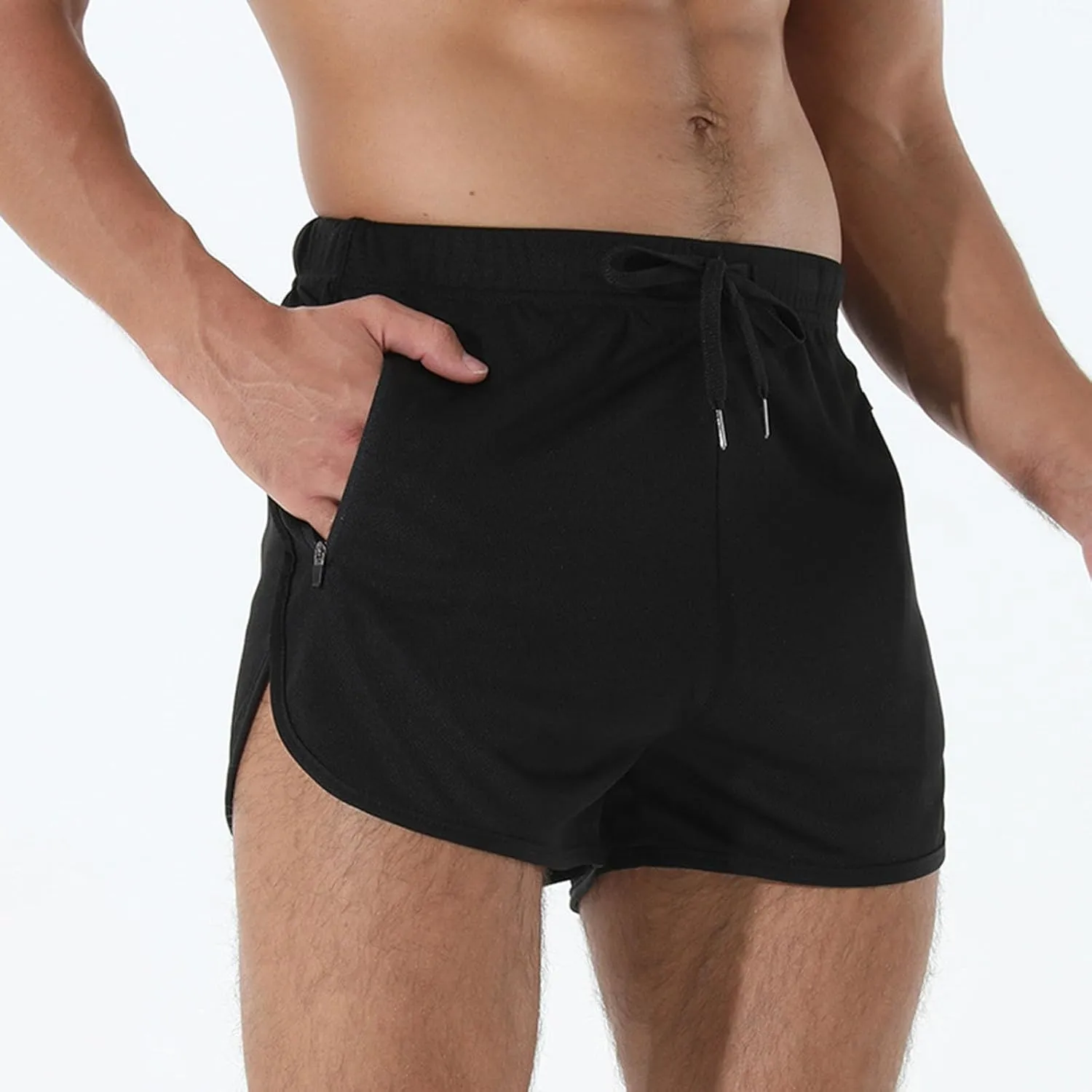 Men's Running Shorts Summer Baggy Sports Mesh 3 Inch Quick Dry Pant Gym Athletic Jogging Shorts with Zipper Pockets