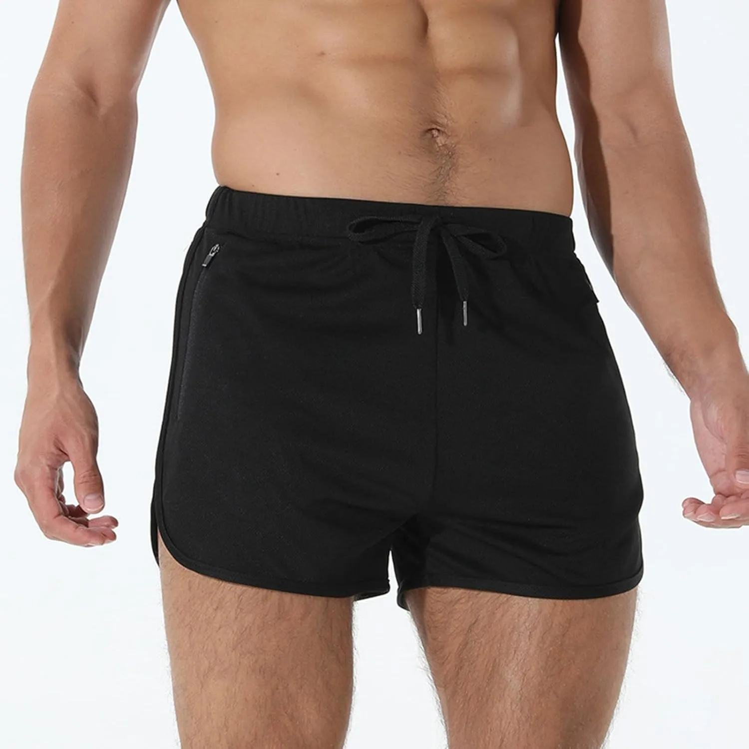 Men's Running Shorts Summer Baggy Sports Mesh 3 Inch Quick Dry Pant Gym Athletic Jogging Shorts with Zipper Pockets
