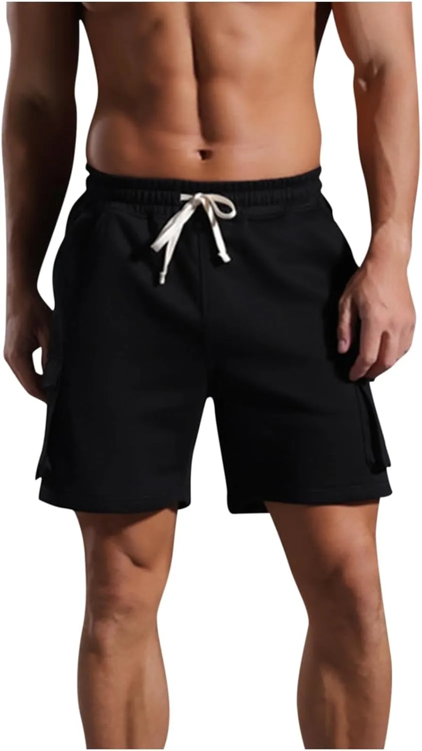 Men's Workout Cargo Shorts Summer 7 Inch Performance Athletic Gym Clothes Hiking Work Board Shorts with Flap Pocket