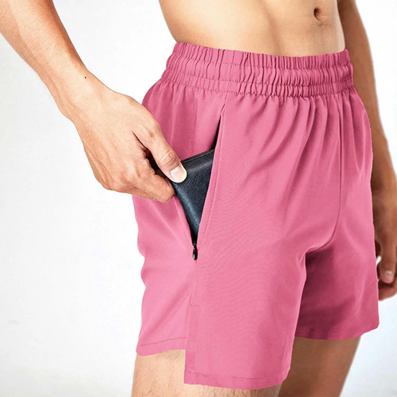 Men's Workout Running Shorts Summer Quick Dry Active Shorts with Zipper Pockets Casual Elastic Waist Athletic Short