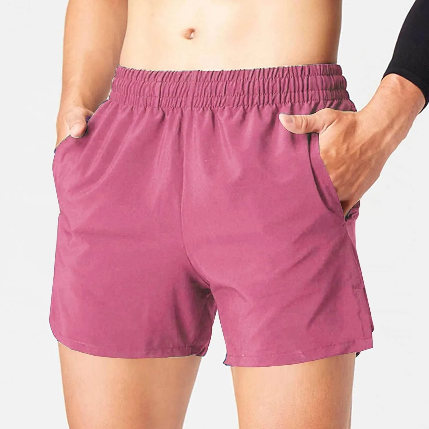 Men's Workout Running Shorts Summer Quick Dry Active Shorts with Zipper Pockets Casual Elastic Waist Athletic Short