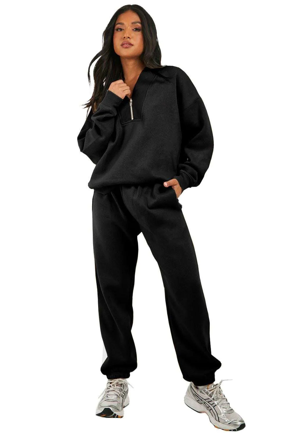 Neck Top & Ribbed Edge Loose Pants Sets - Stylish Comfort