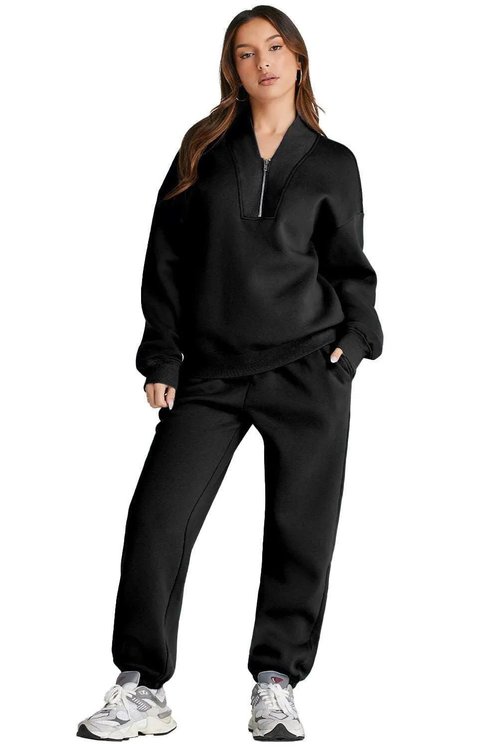 Neck Top & Ribbed Edge Loose Pants Sets - Stylish Comfort