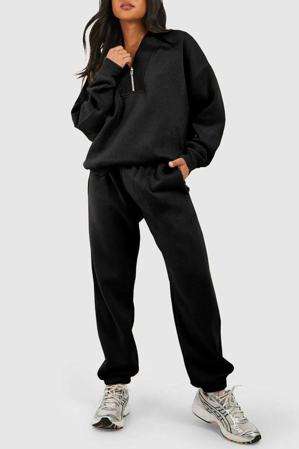 Neck Top & Ribbed Edge Loose Pants Sets - Stylish Comfort