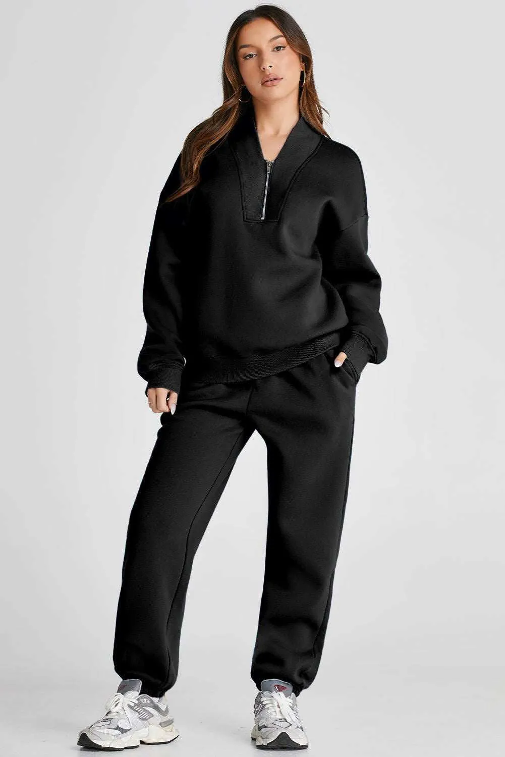 Neck Top & Ribbed Edge Loose Pants Sets - Stylish Comfort