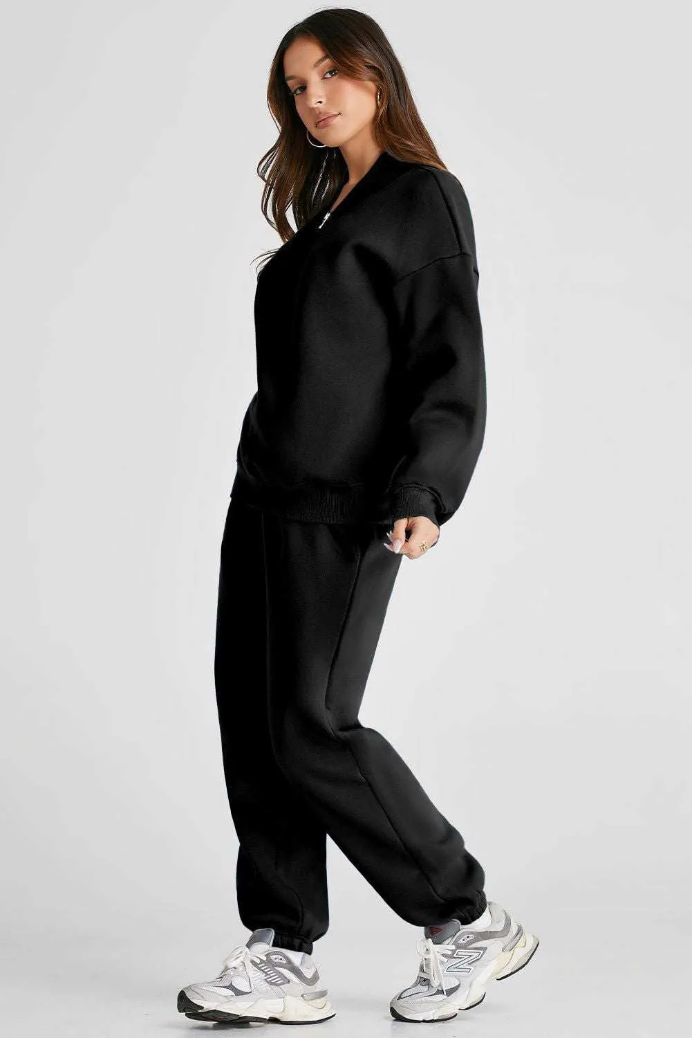 Neck Top & Ribbed Edge Loose Pants Sets - Stylish Comfort