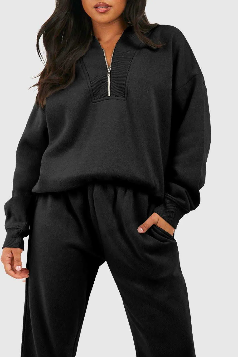 Neck Top & Ribbed Edge Loose Pants Sets - Stylish Comfort