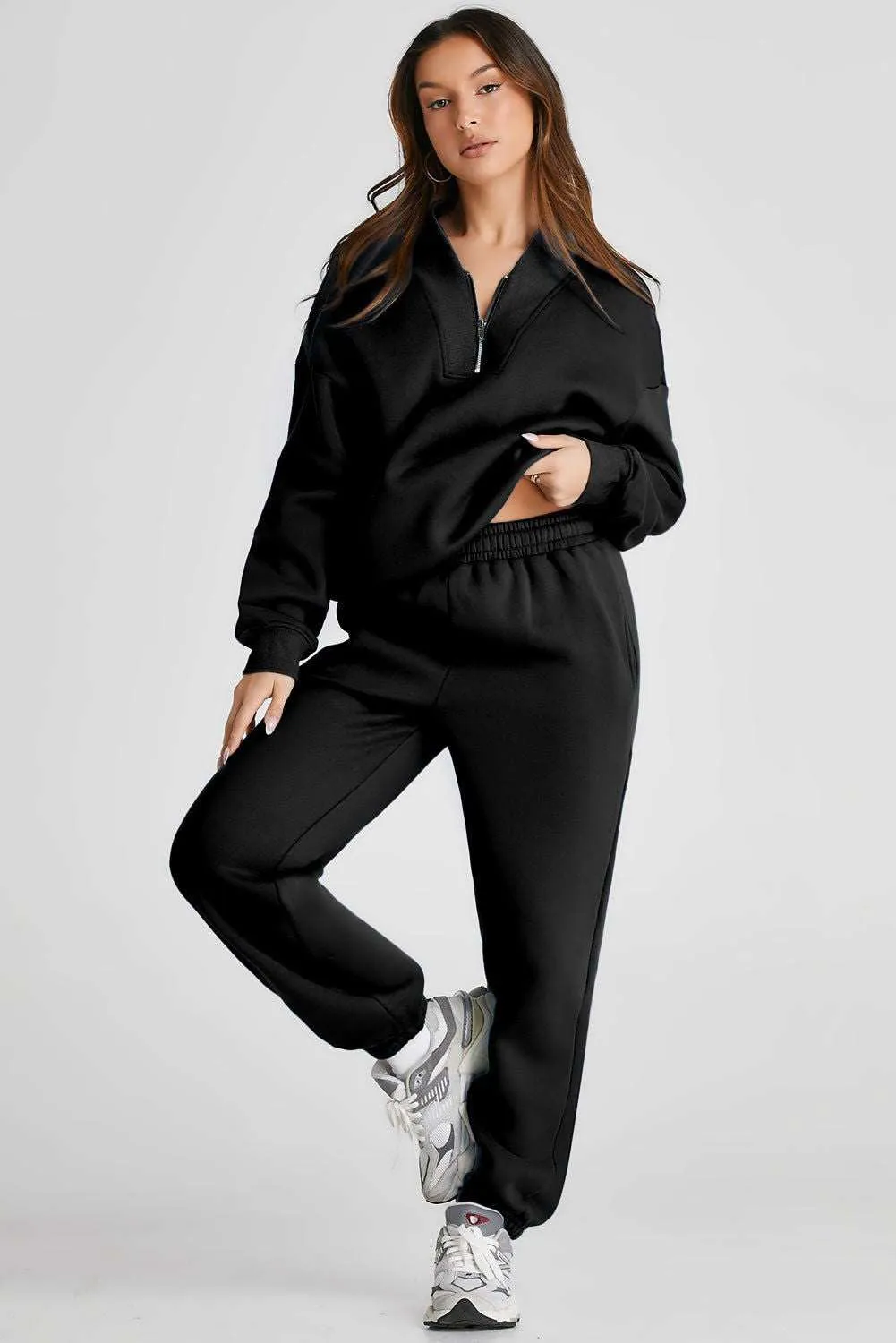 Neck Top & Ribbed Edge Loose Pants Sets - Stylish Comfort