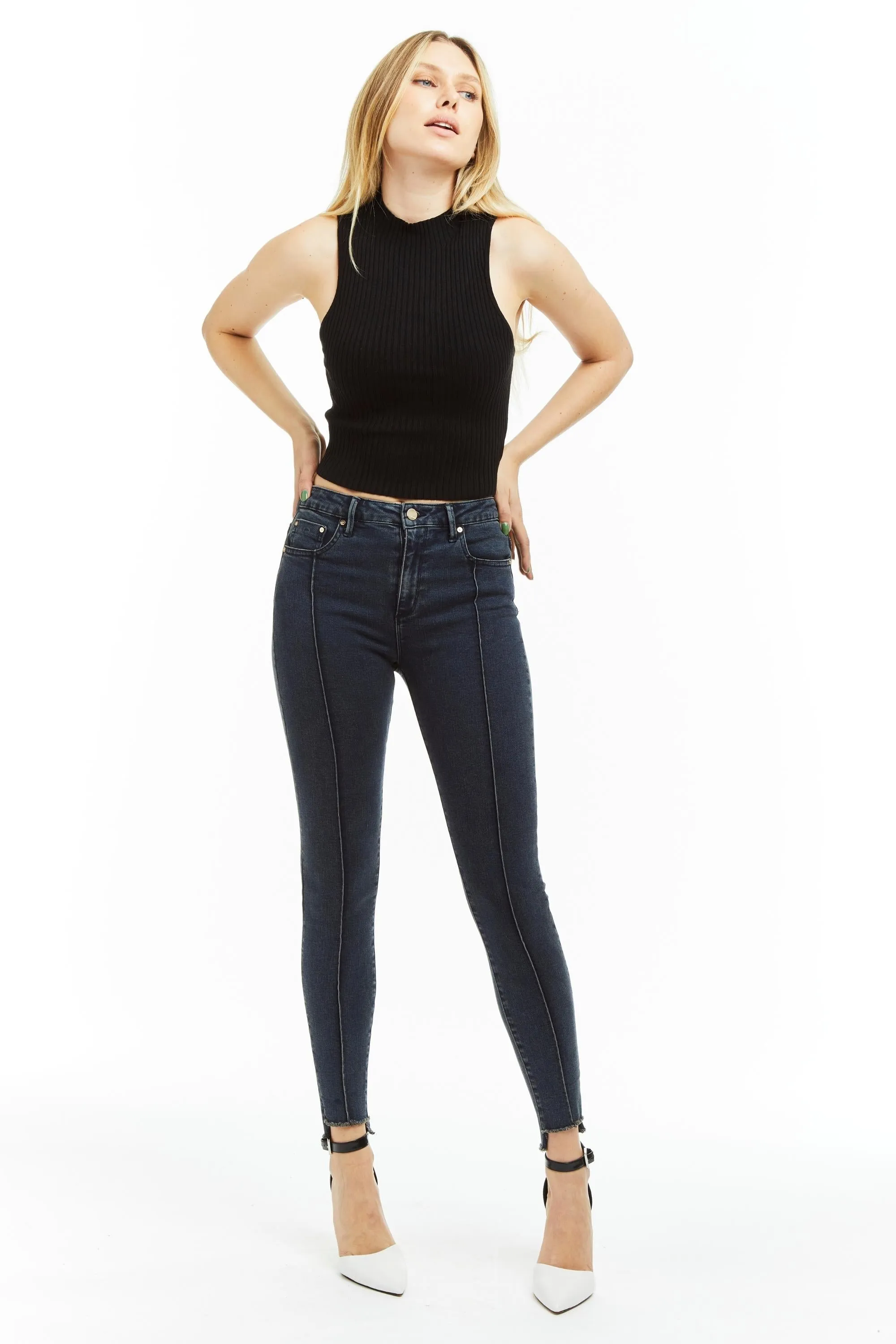Nina - Step Hem Slit Crop Skinny