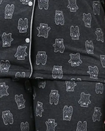 Printed Stylish Night Suit- Bears | Charcoal Grey