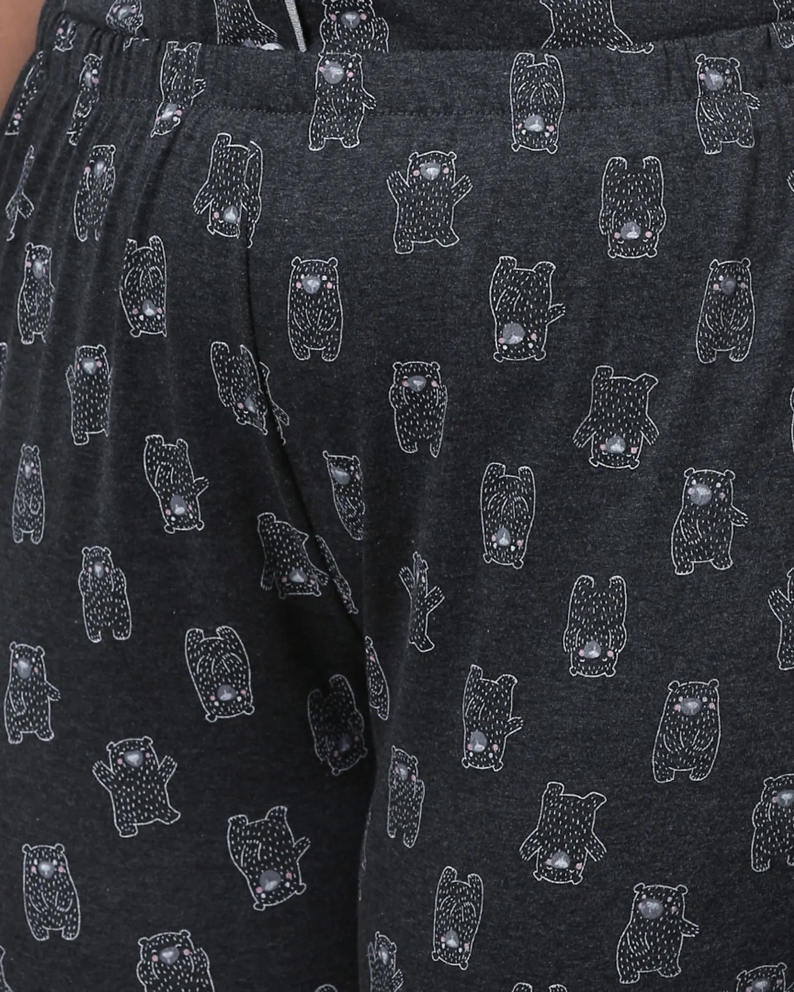 Printed Stylish Night Suit- Bears | Charcoal Grey