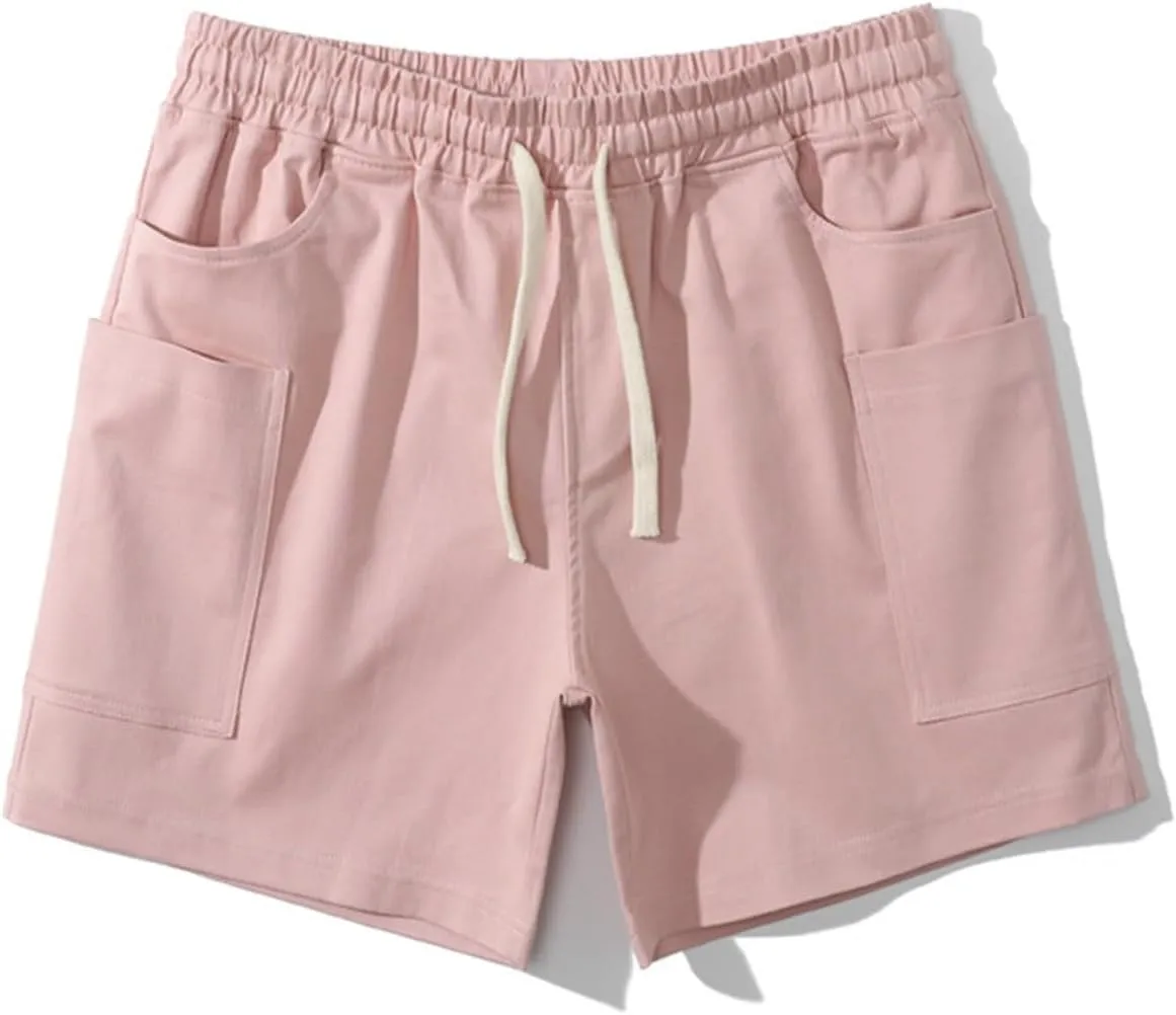 Summer Shorts for Men Soft Drawstring Elastic Waist Running Gym Cotton Shorts Comfy Lounge Sleepwear with Pockets