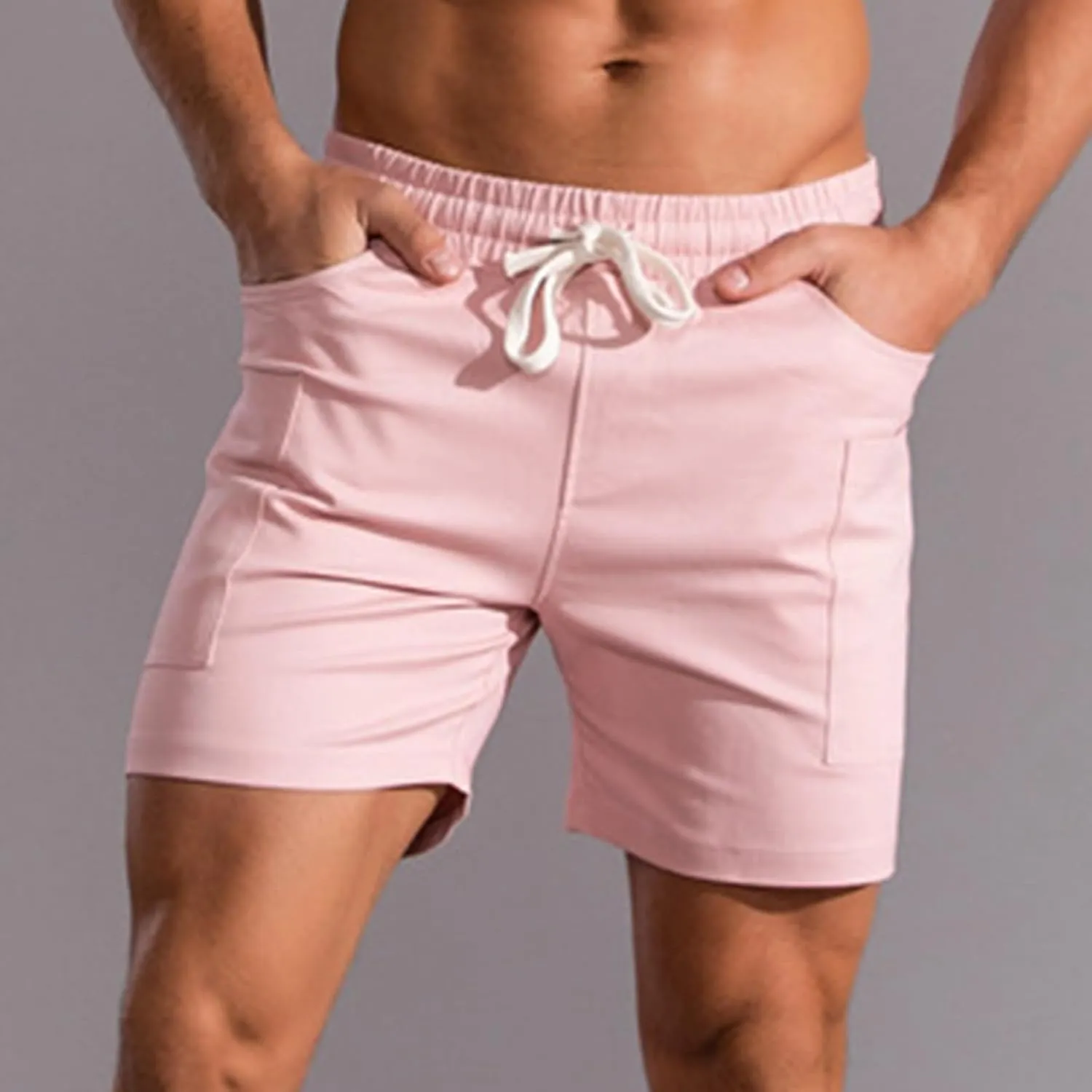 Summer Shorts for Men Soft Drawstring Elastic Waist Running Gym Cotton Shorts Comfy Lounge Sleepwear with Pockets