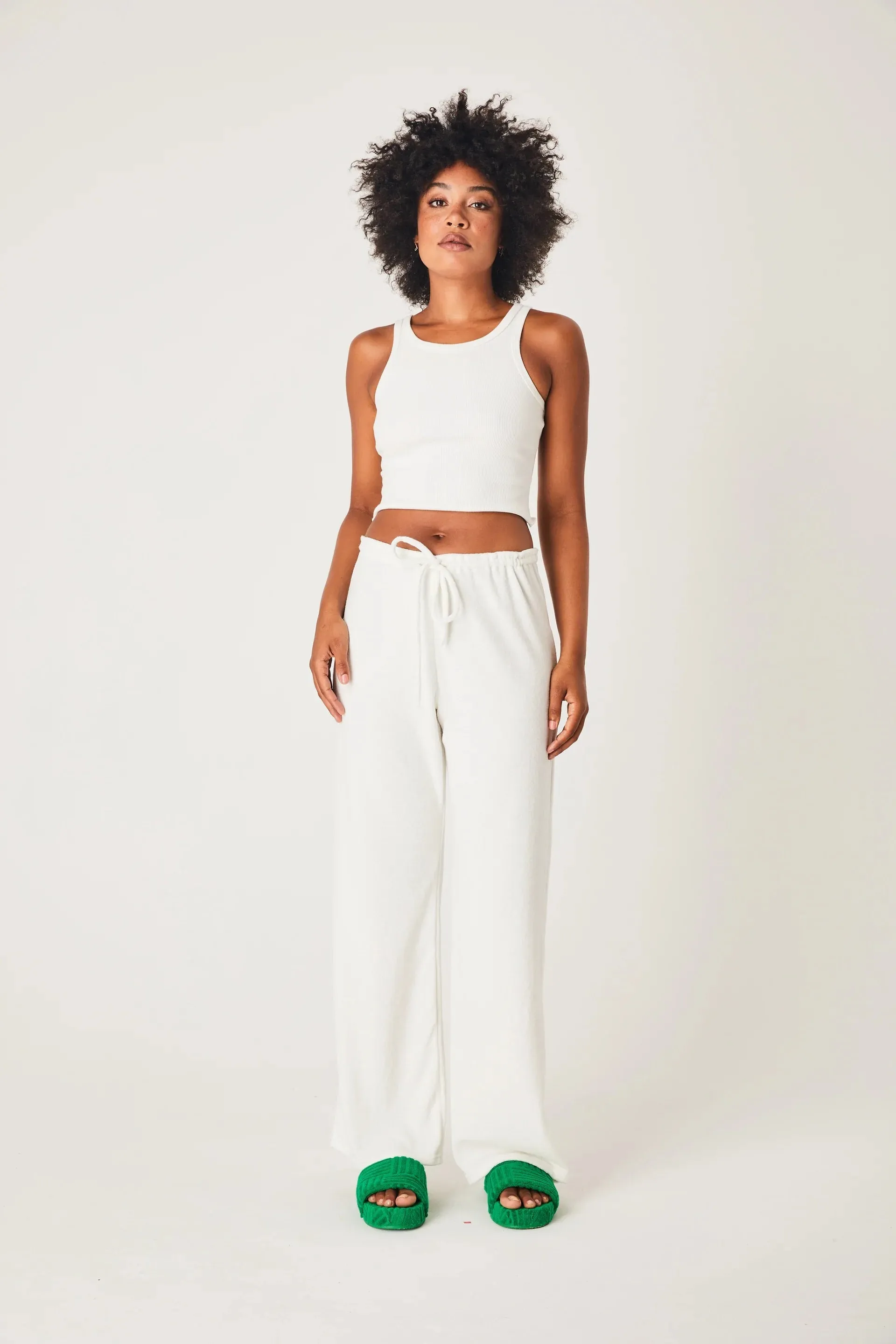 SUMMI SUMMI Womens Terry Relaxed Pant White