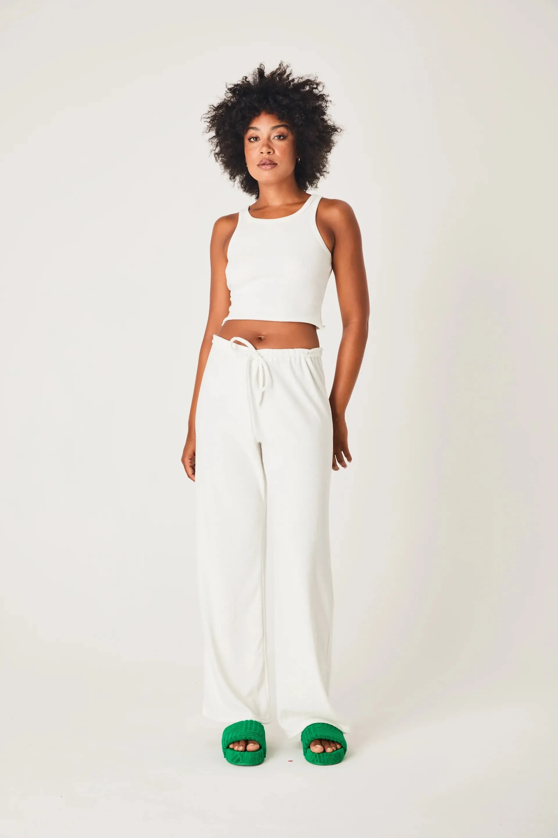 SUMMI SUMMI Womens Terry Relaxed Pant White