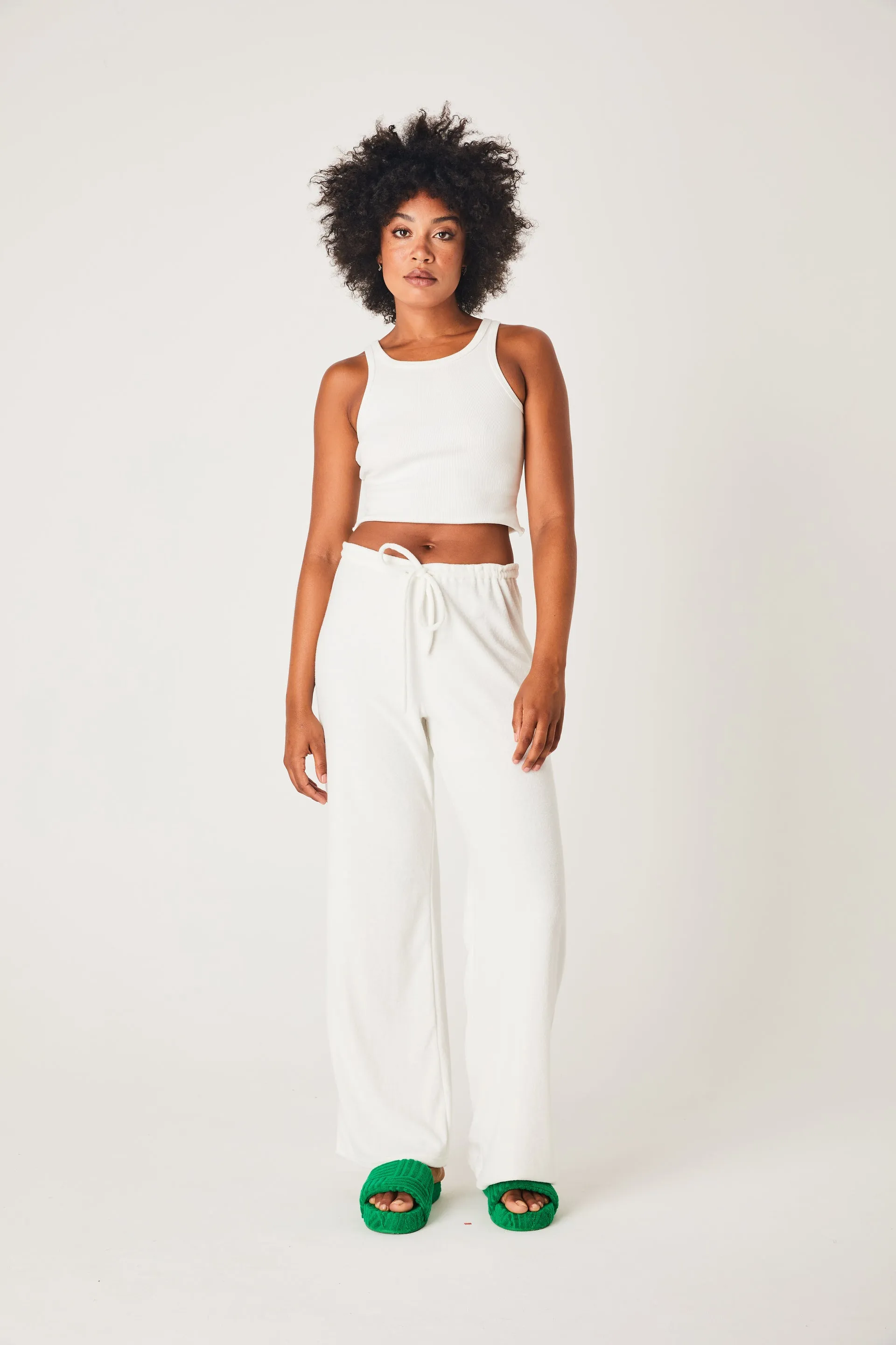 SUMMI SUMMI Womens Terry Relaxed Pant White