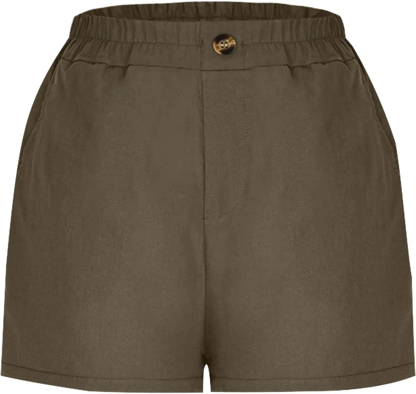 Womens Cotton Linen Shorts, Ladies Elastic Waist Half Pants with Pockets Summer Casual Shorts Button Cropped Trouser