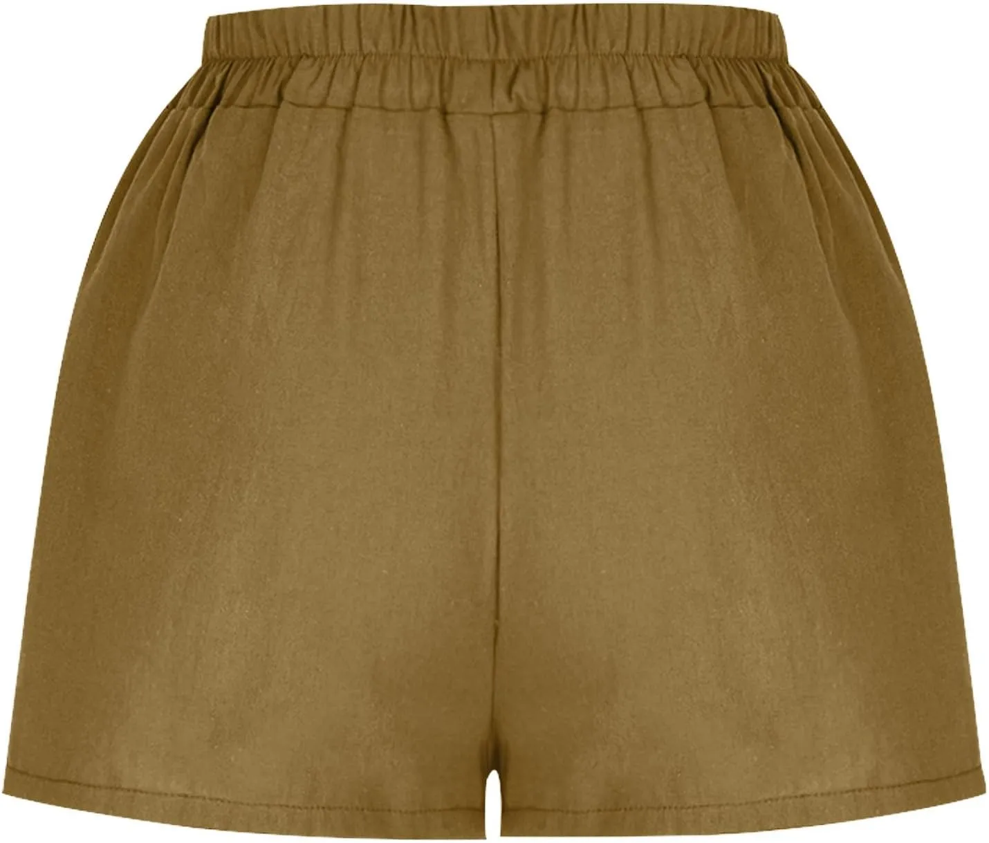 Womens Cotton Linen Shorts, Ladies Elastic Waist Half Pants with Pockets Summer Casual Shorts Button Cropped Trouser