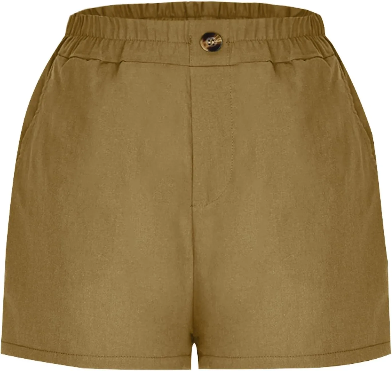 Womens Cotton Linen Shorts, Ladies Elastic Waist Half Pants with Pockets Summer Casual Shorts Button Cropped Trouser
