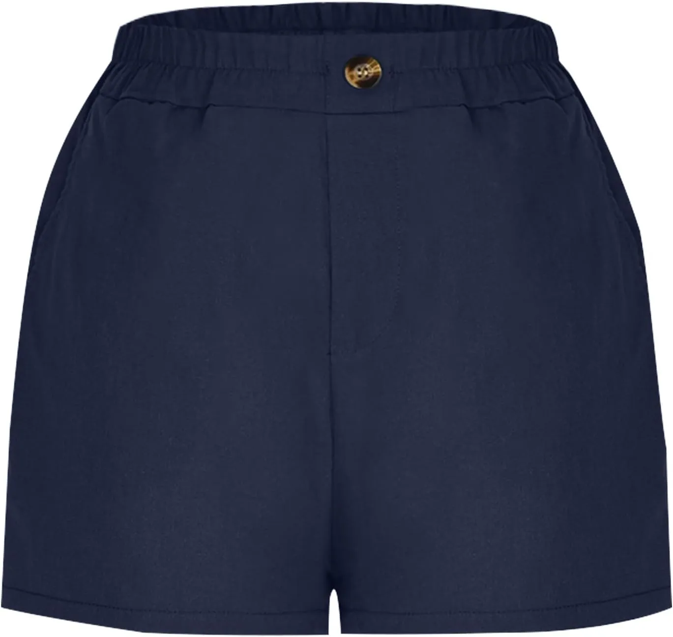 Womens Cotton Linen Shorts, Ladies Elastic Waist Half Pants with Pockets Summer Casual Shorts Button Cropped Trouser