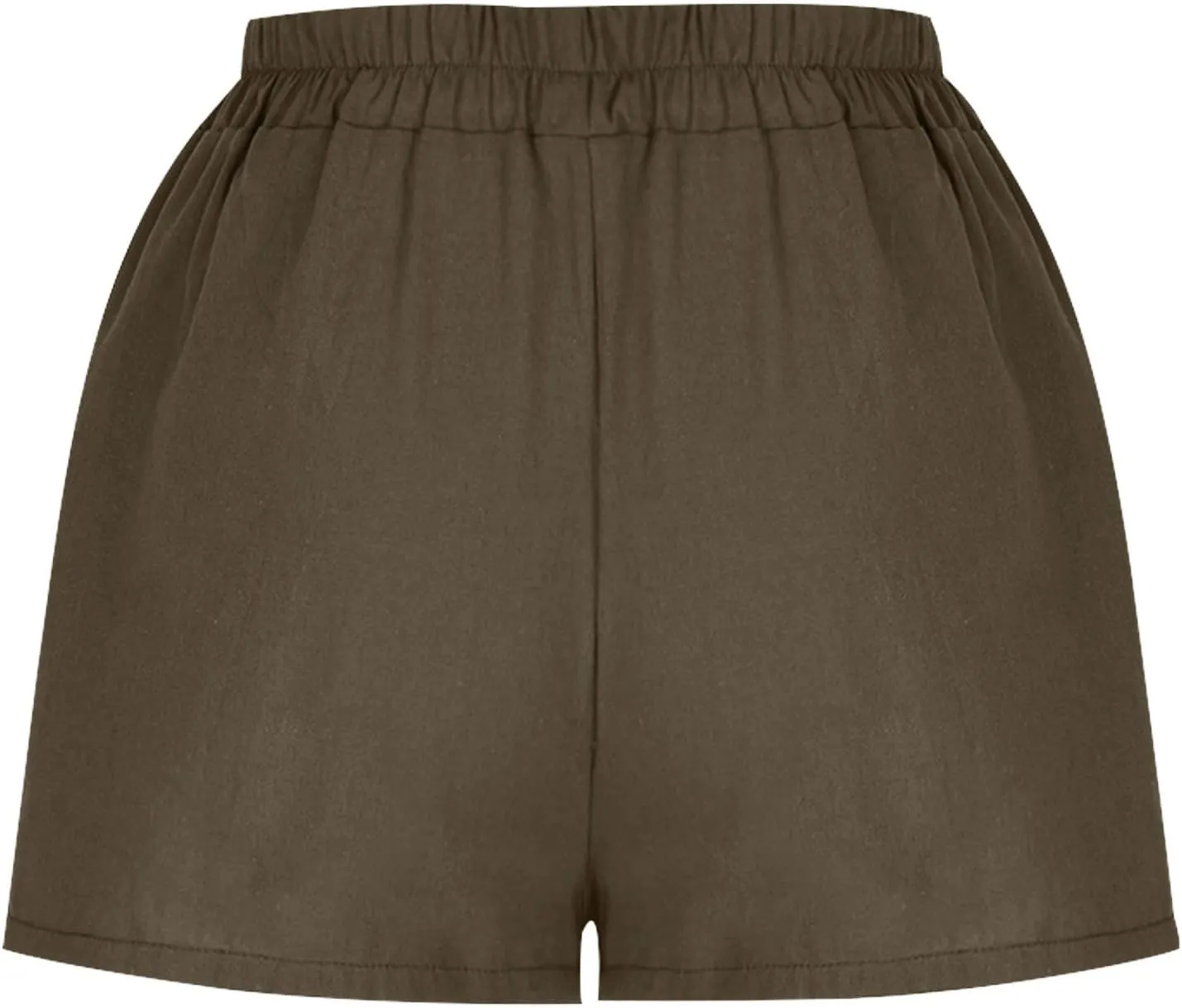 Womens Cotton Linen Shorts, Ladies Elastic Waist Half Pants with Pockets Summer Casual Shorts Button Cropped Trouser