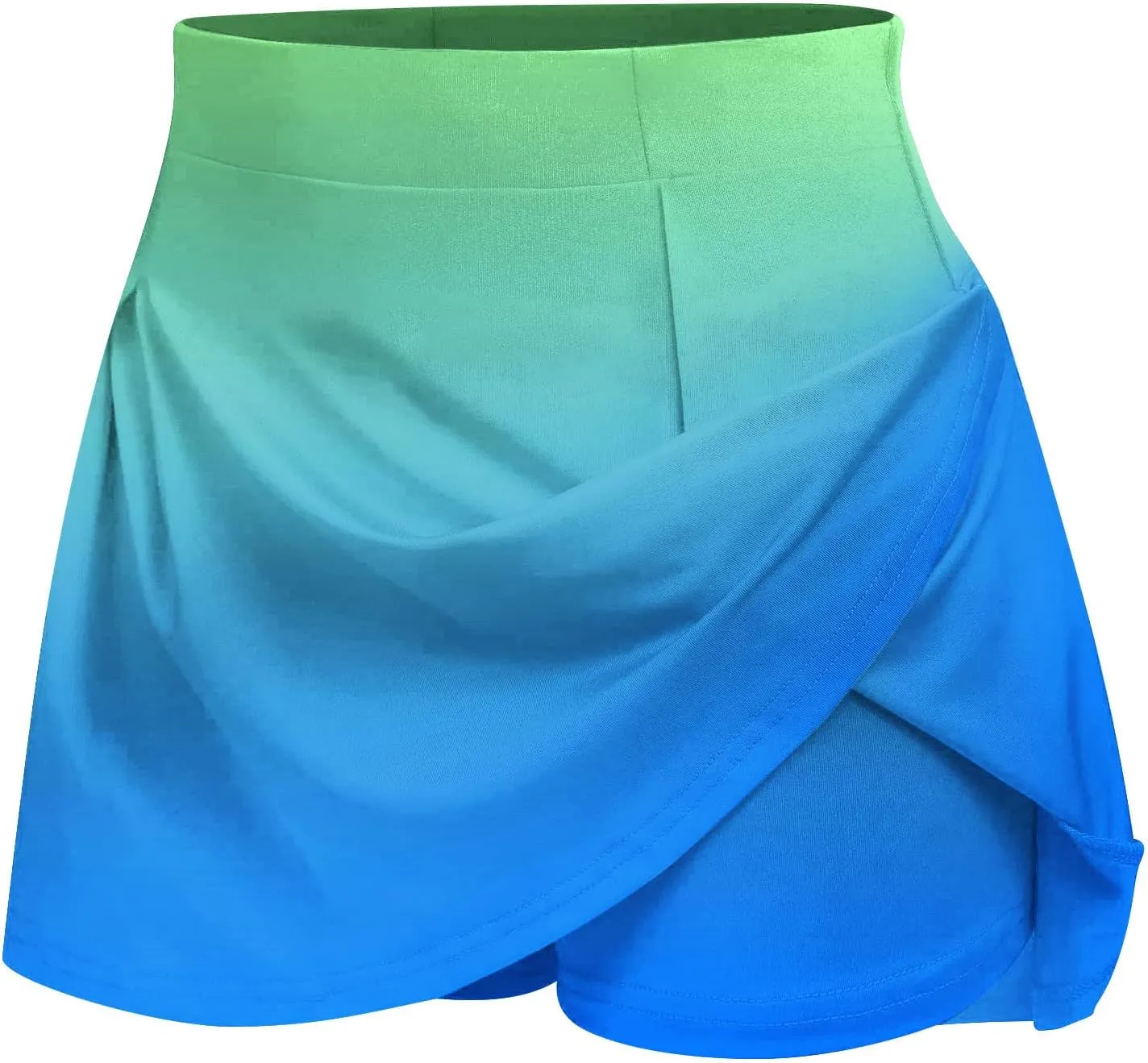 Women's Gradient Colour Skirt Shorts Ladies Pleated Tennis Skirts Shorts Regular Fit Fake Two Piece Half Trouser