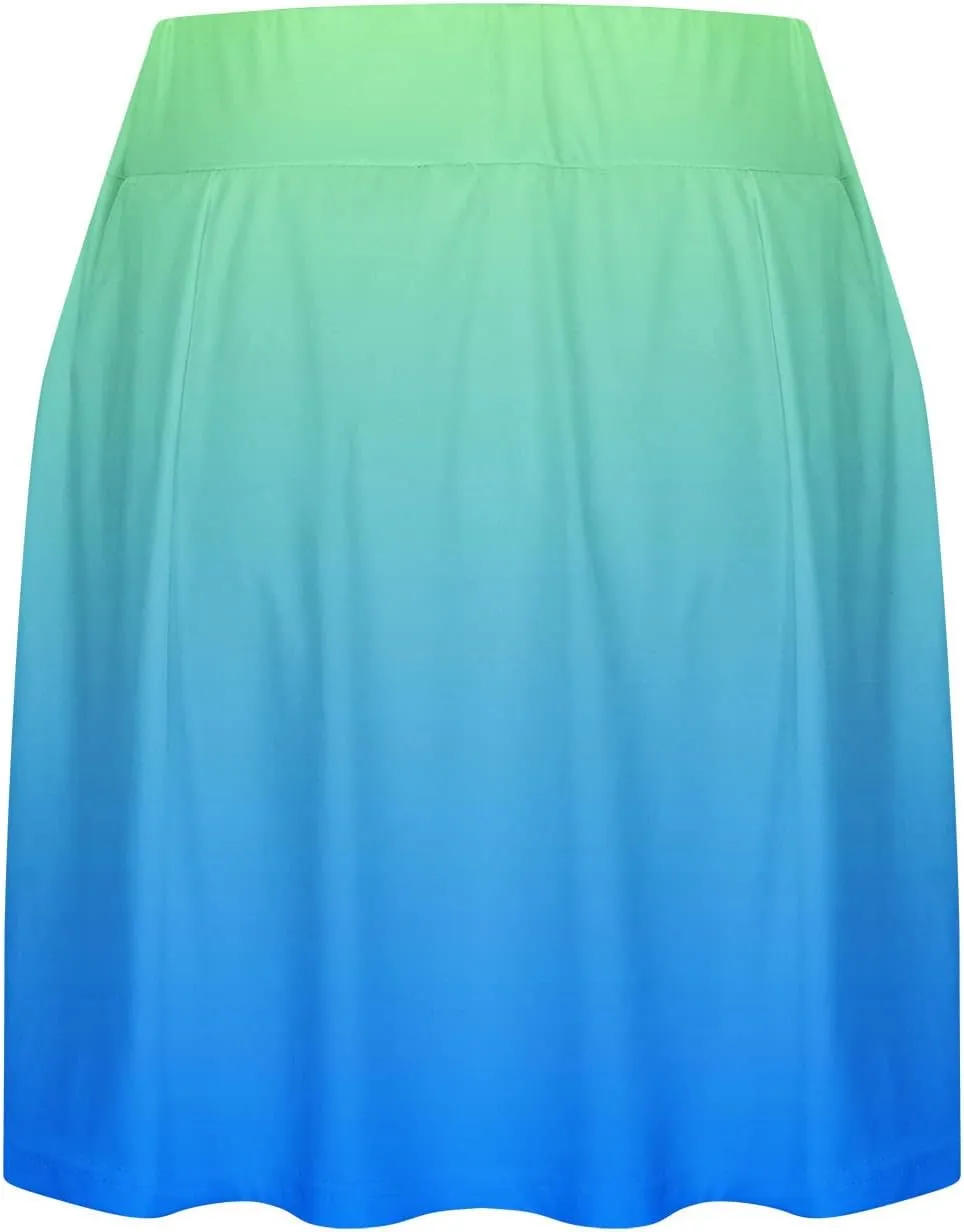 Women's Gradient Colour Skirt Shorts Ladies Pleated Tennis Skirts Shorts Regular Fit Fake Two Piece Half Trouser