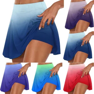 Women's Gradient Colour Skirt Shorts Ladies Pleated Tennis Skirts Shorts Regular Fit Fake Two Piece Half Trouser