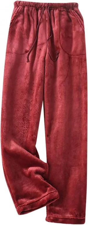 Women's Solid Color Plush Pajama Pants Drawstring Lounge Pants Fleece Sweatpants Fluffy Sleepwear Regular & Plus Size